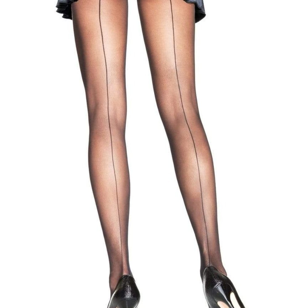 * LEG AVENUE #9002 Blk Sheer Pantyhose w/ black seam NOS NWT